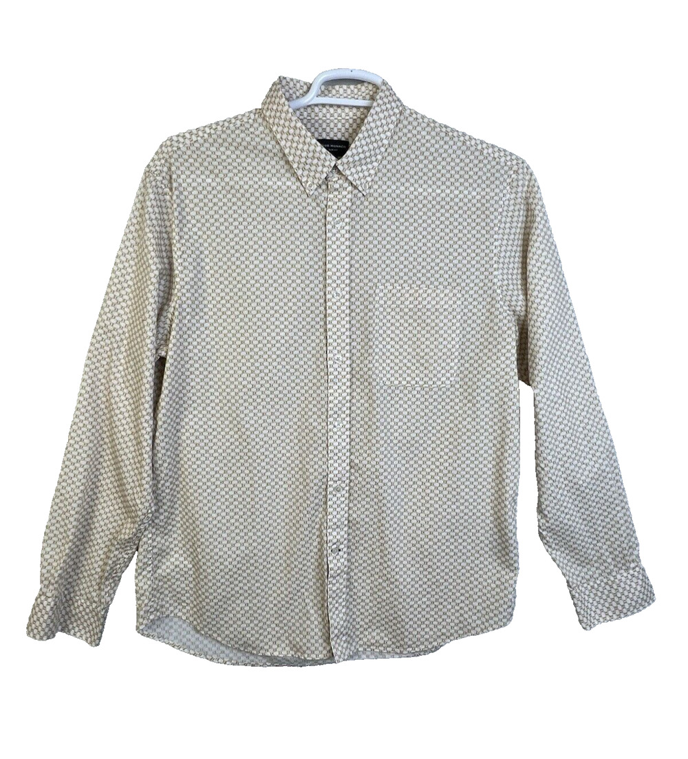 Club Monaco Button Down Shirt Men's XL Slim Fit Graphic Gold Cream Business Work